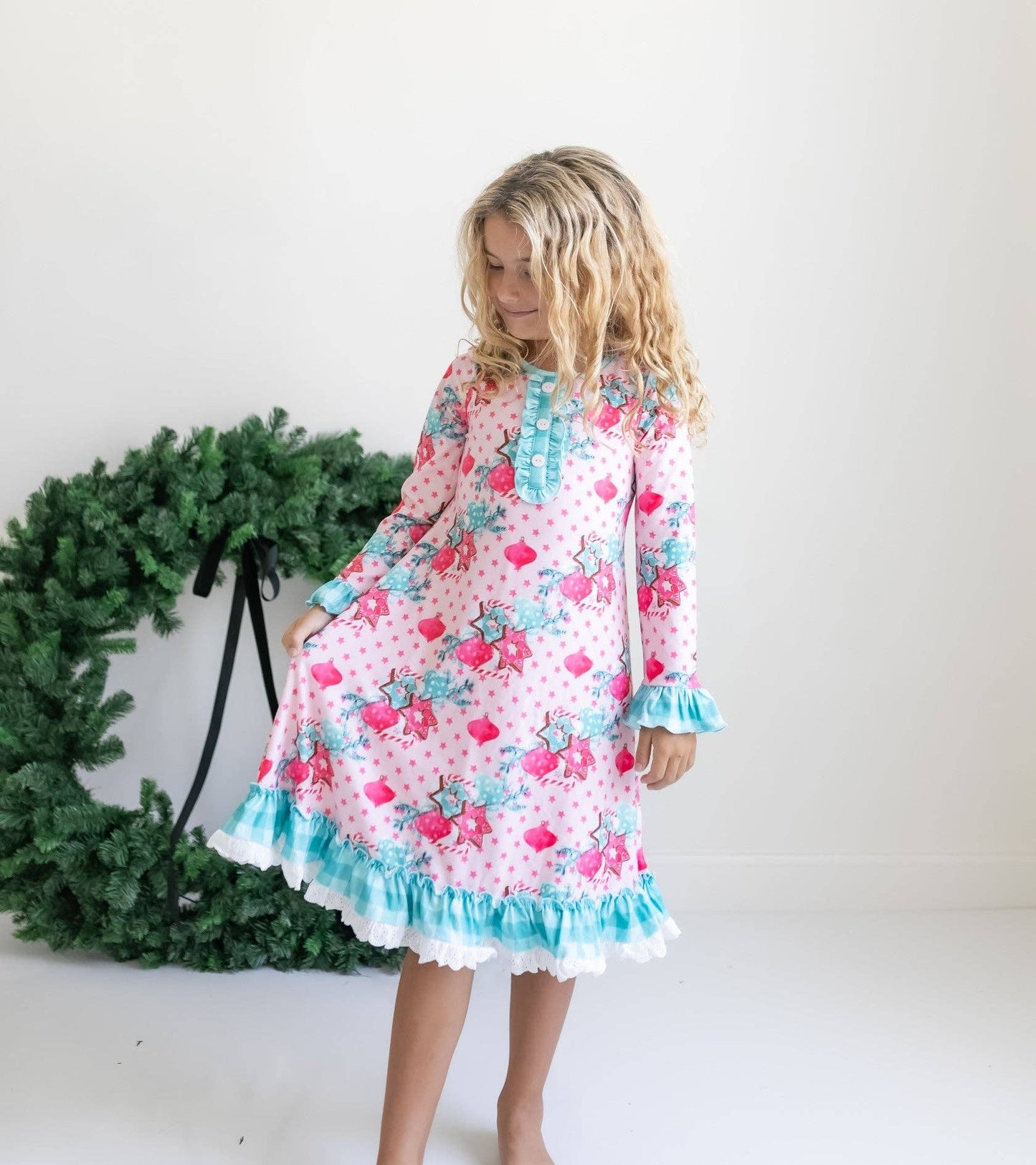 Kids Pink Christmas Holiday Cookie Ruffle Lounge Play Gown