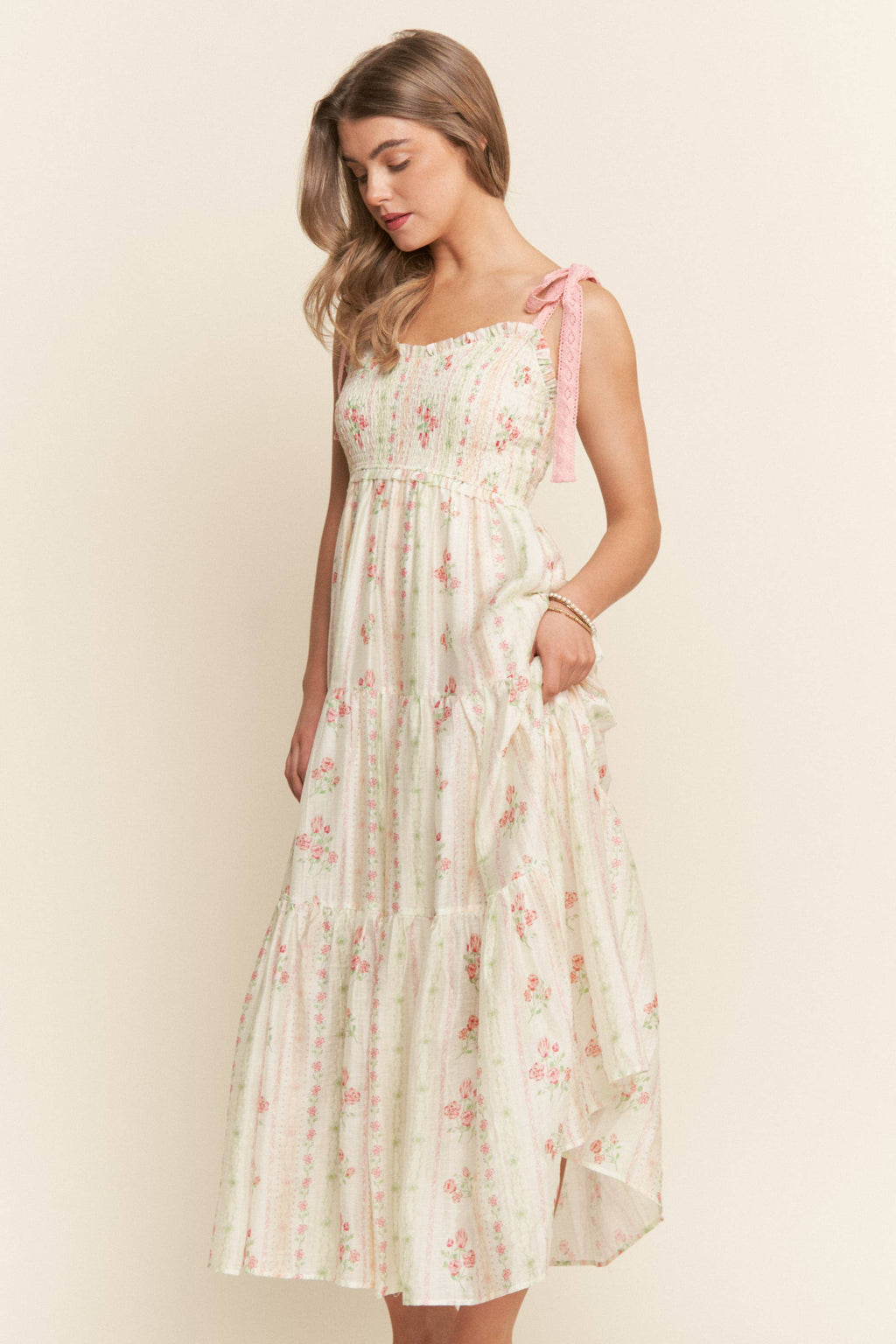 PINK FLORAL PRINTS AND LACE RIBBON STRAPS