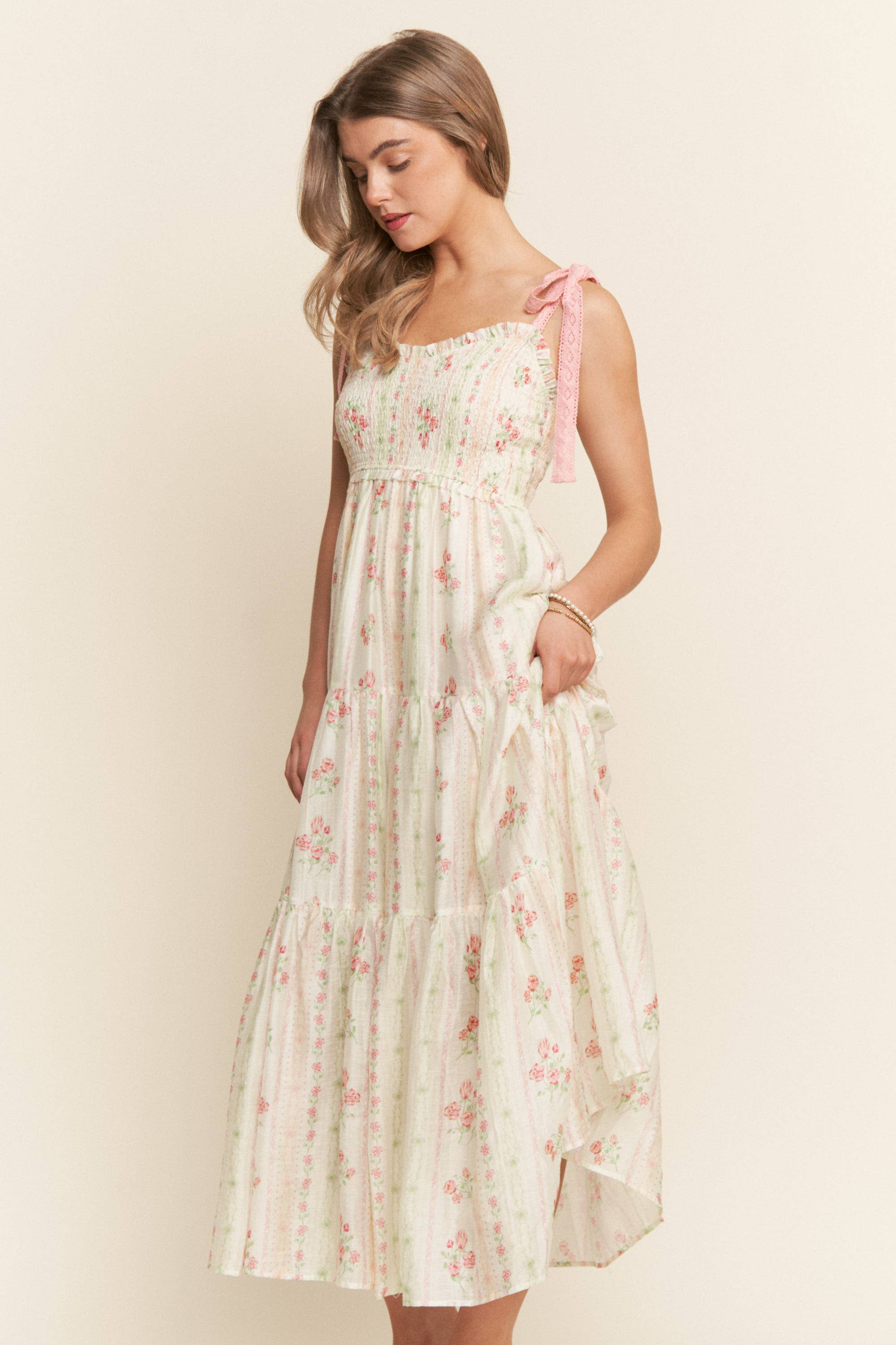 PINK FLORAL PRINTS AND LACE RIBBON STRAPS
