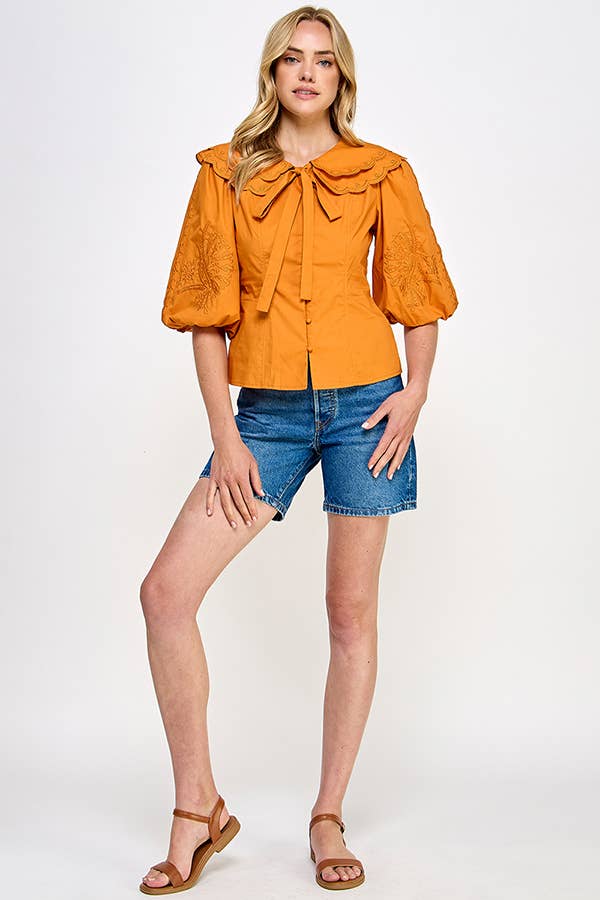 Embroidered Collared Blouse