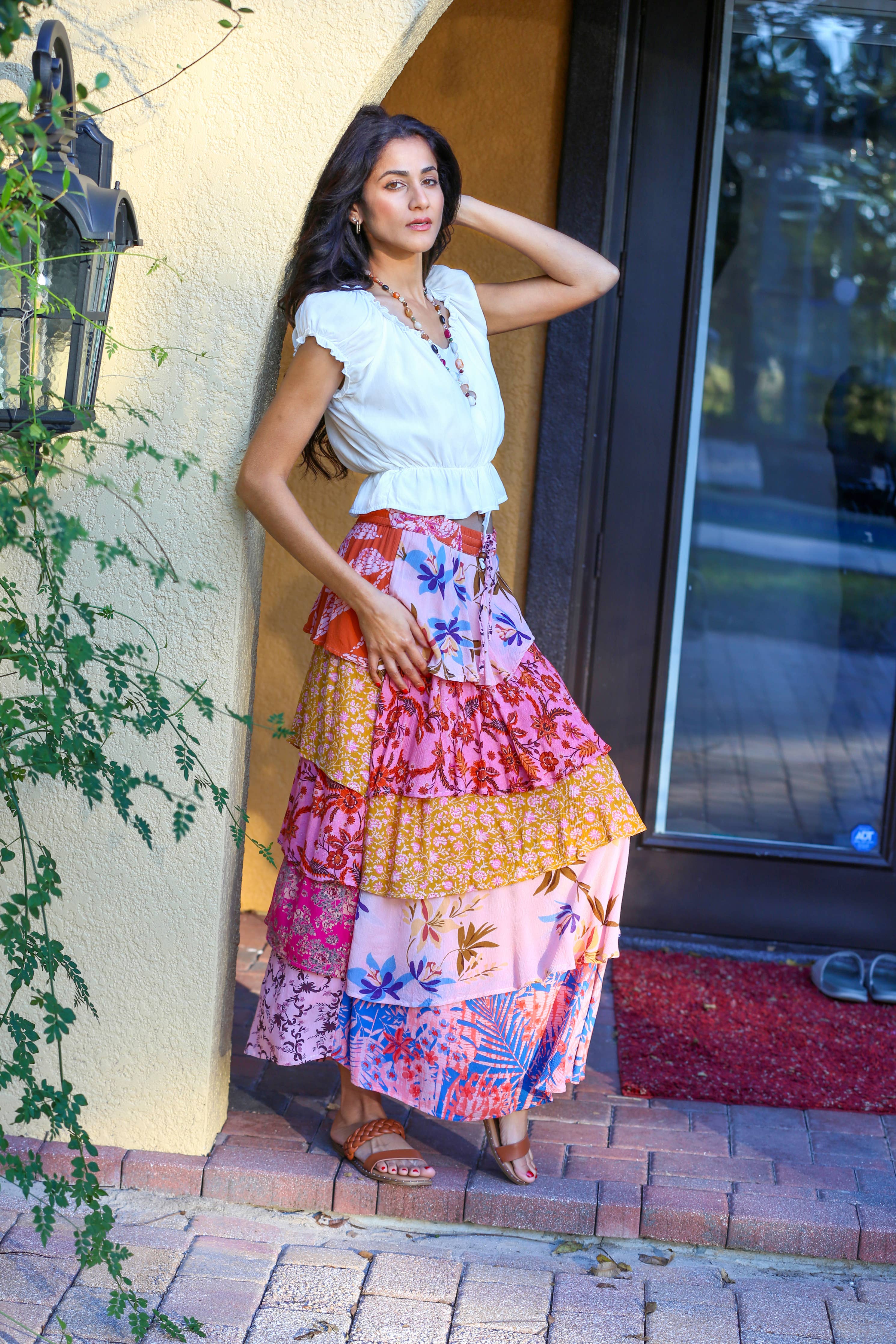 Rose Meadow Floral Patchwork Ruffle Skirt