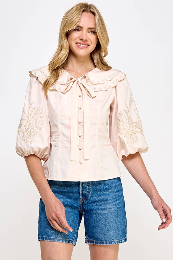 Embroidered Collared Blouse