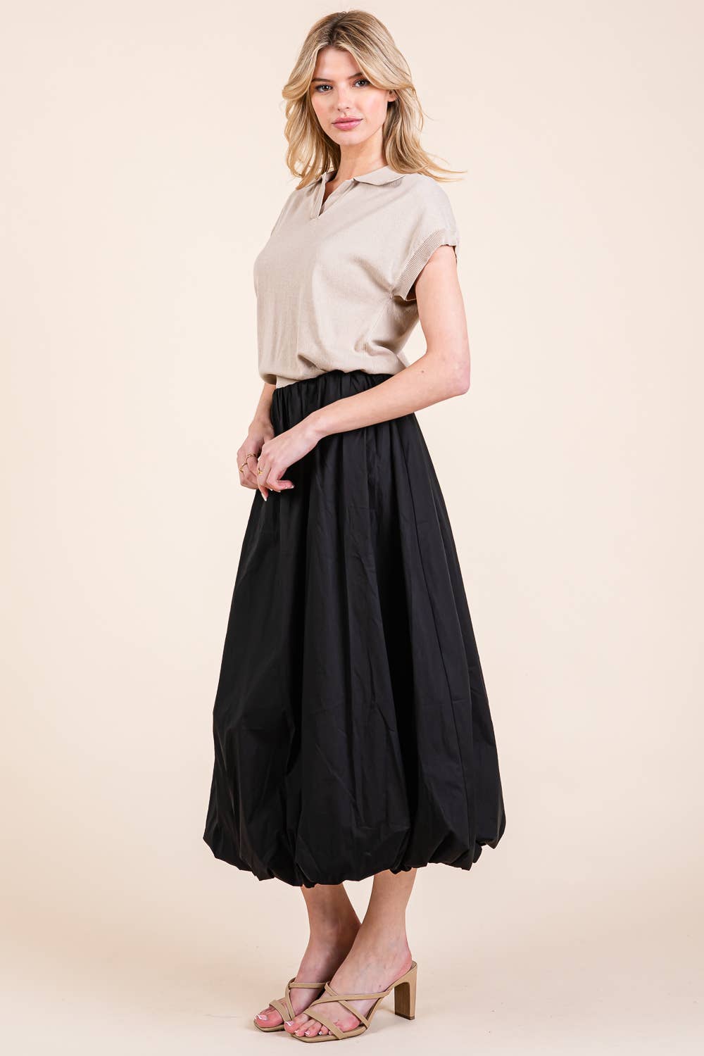 High-Waisted Midi Bubble Skirt