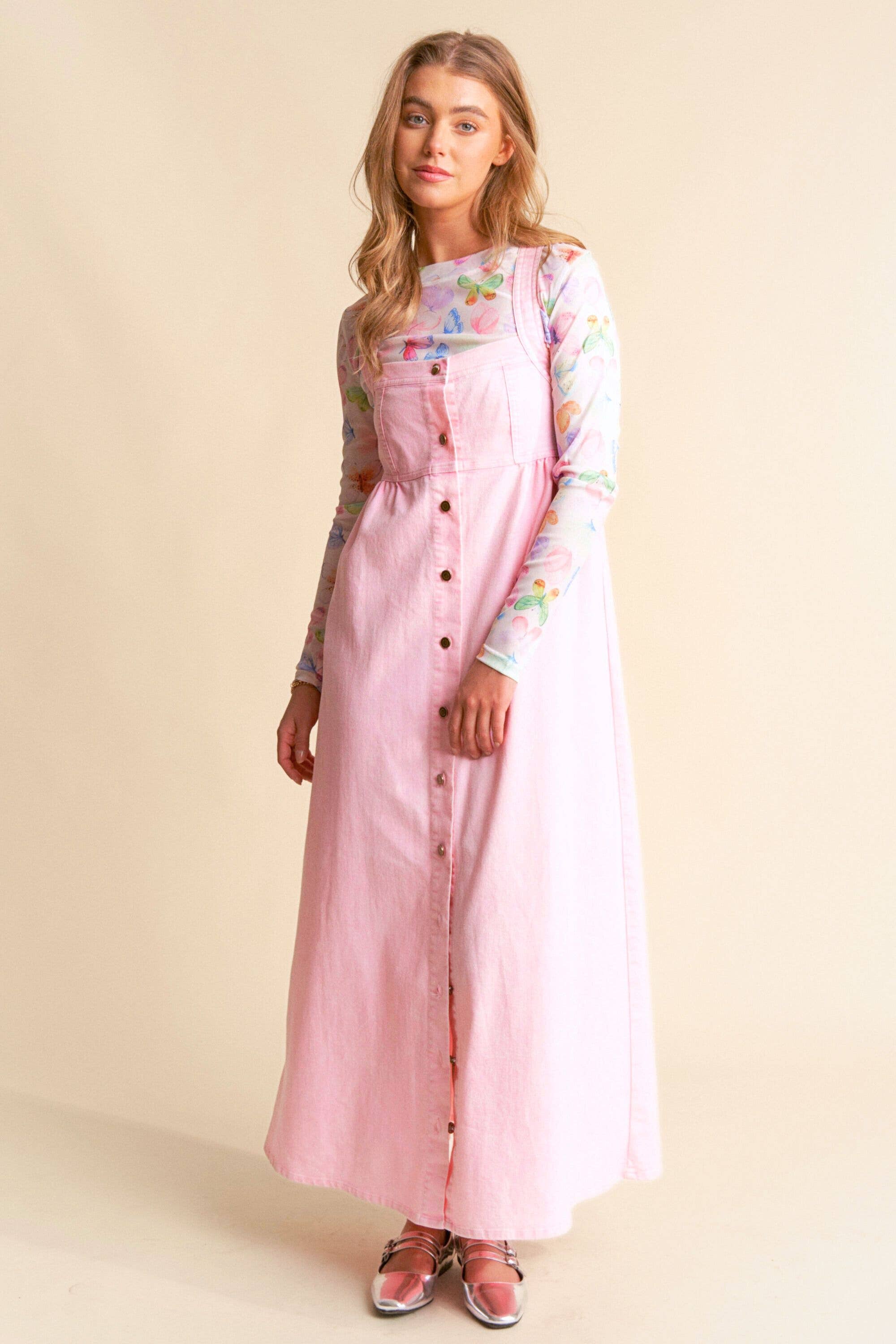 Mineral Washed Denim Square Neck Dress