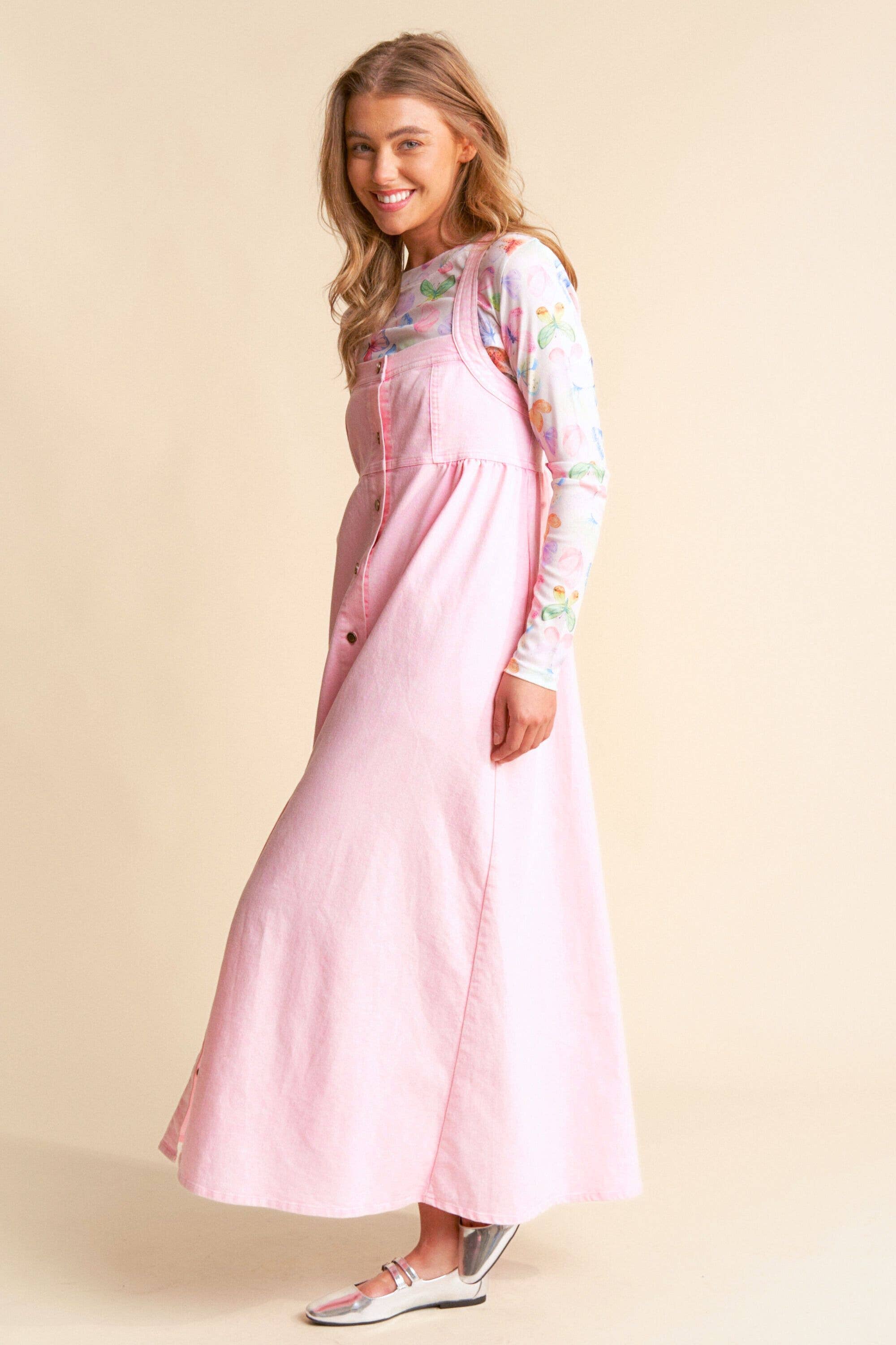 Mineral Washed Denim Square Neck Dress