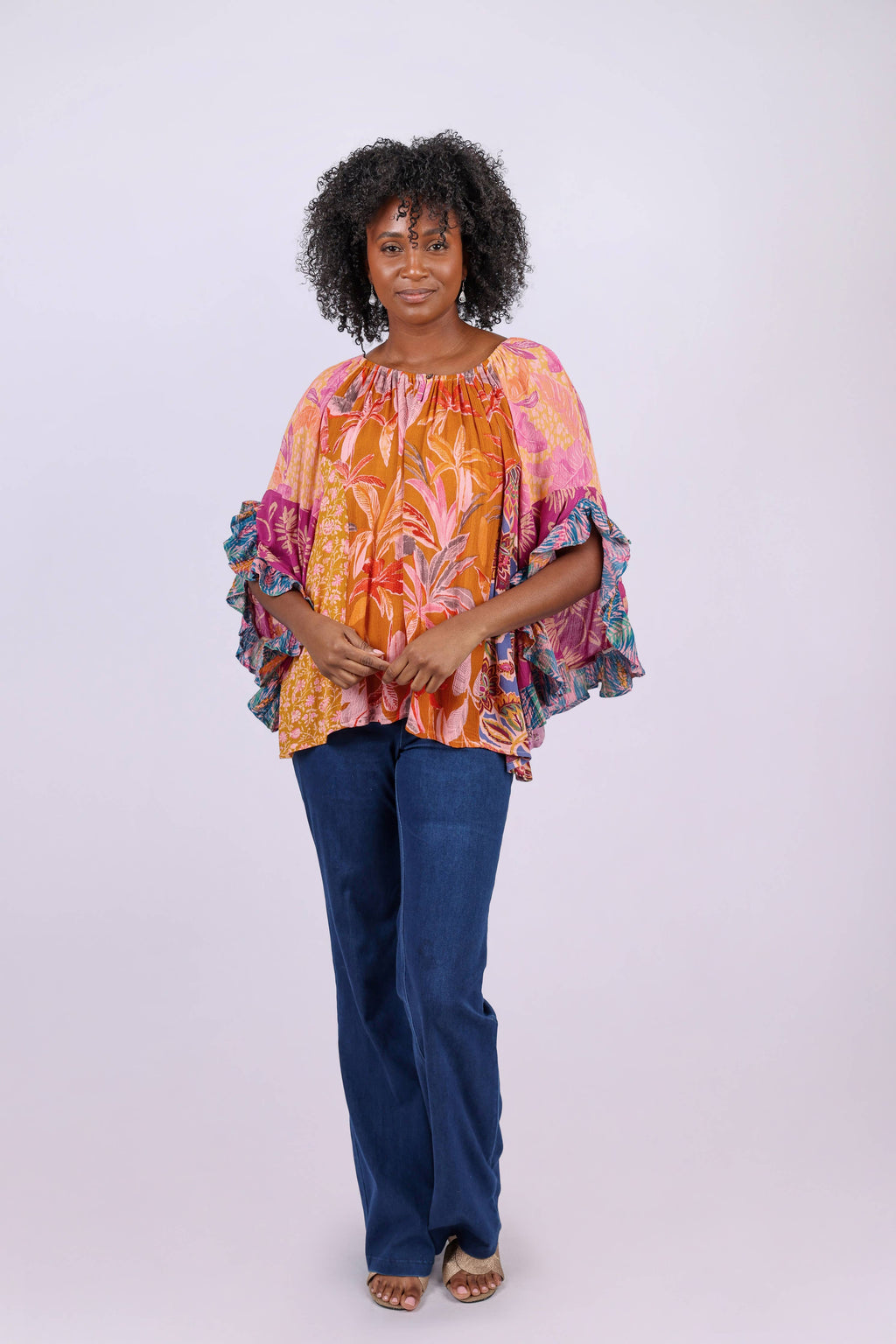 Flair Sleeve Floral Blouse: Rose Meadow Patchwork