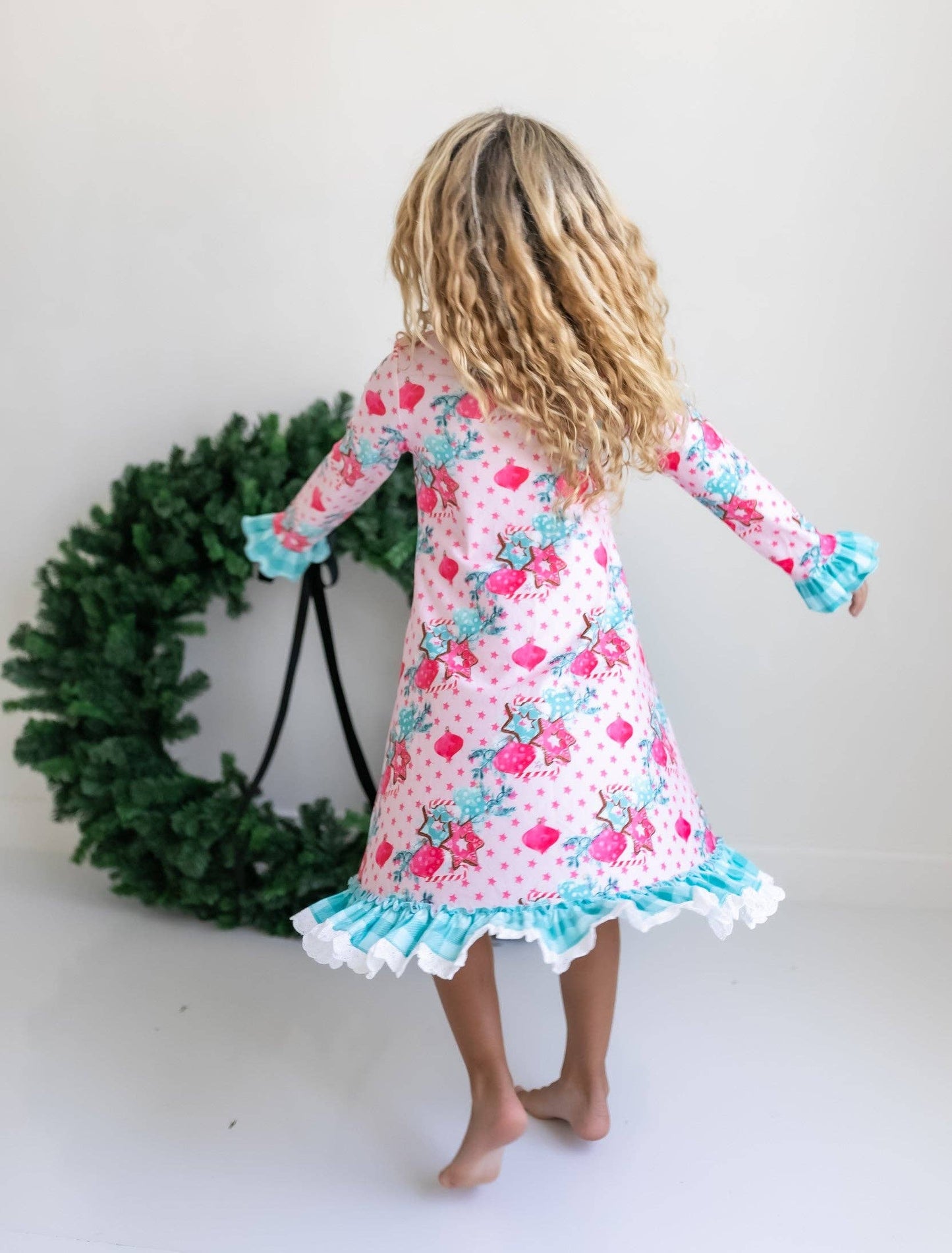 Kids Pink Christmas Holiday Cookie Ruffle Lounge Play Gown