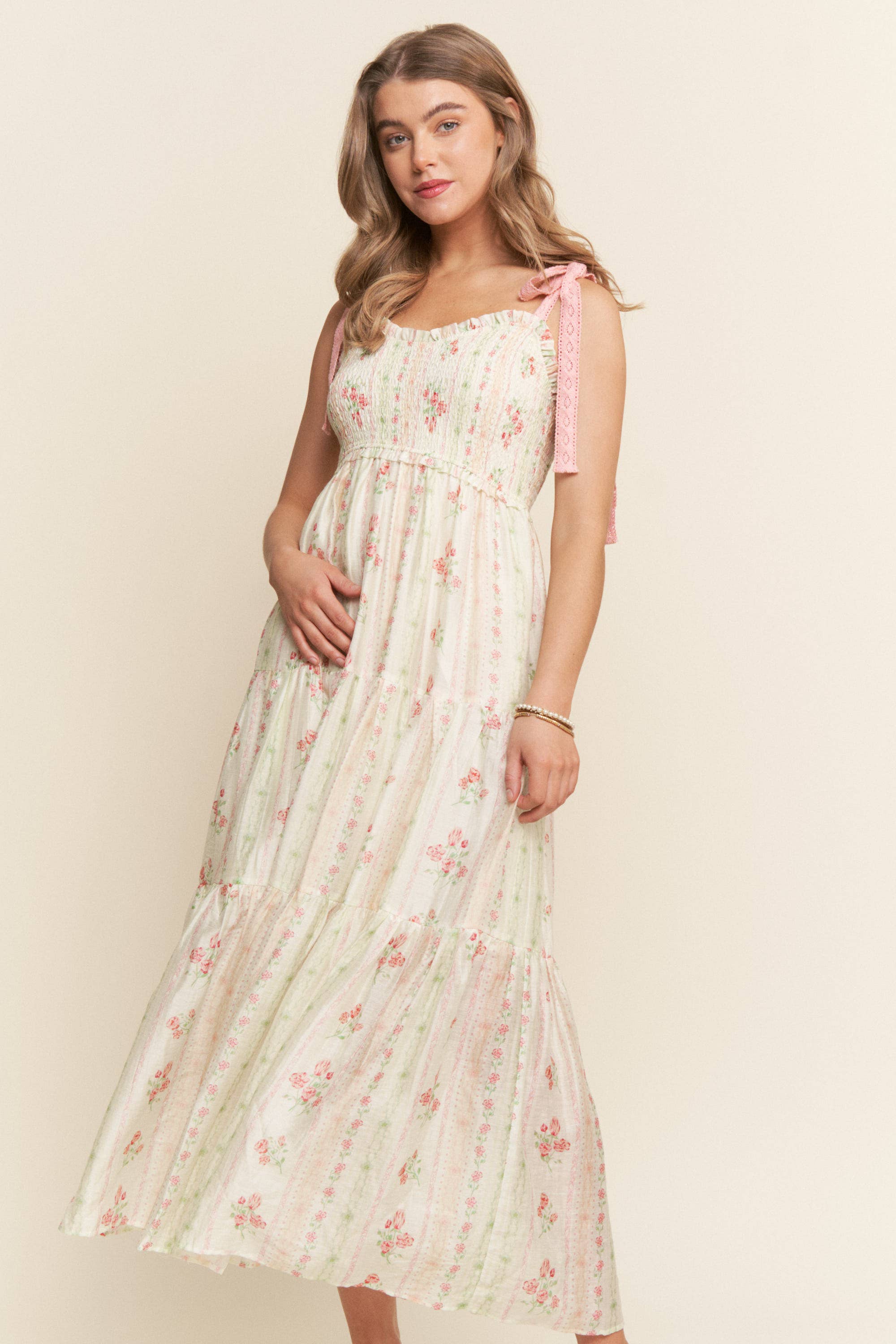 PINK FLORAL PRINTS AND LACE RIBBON STRAPS