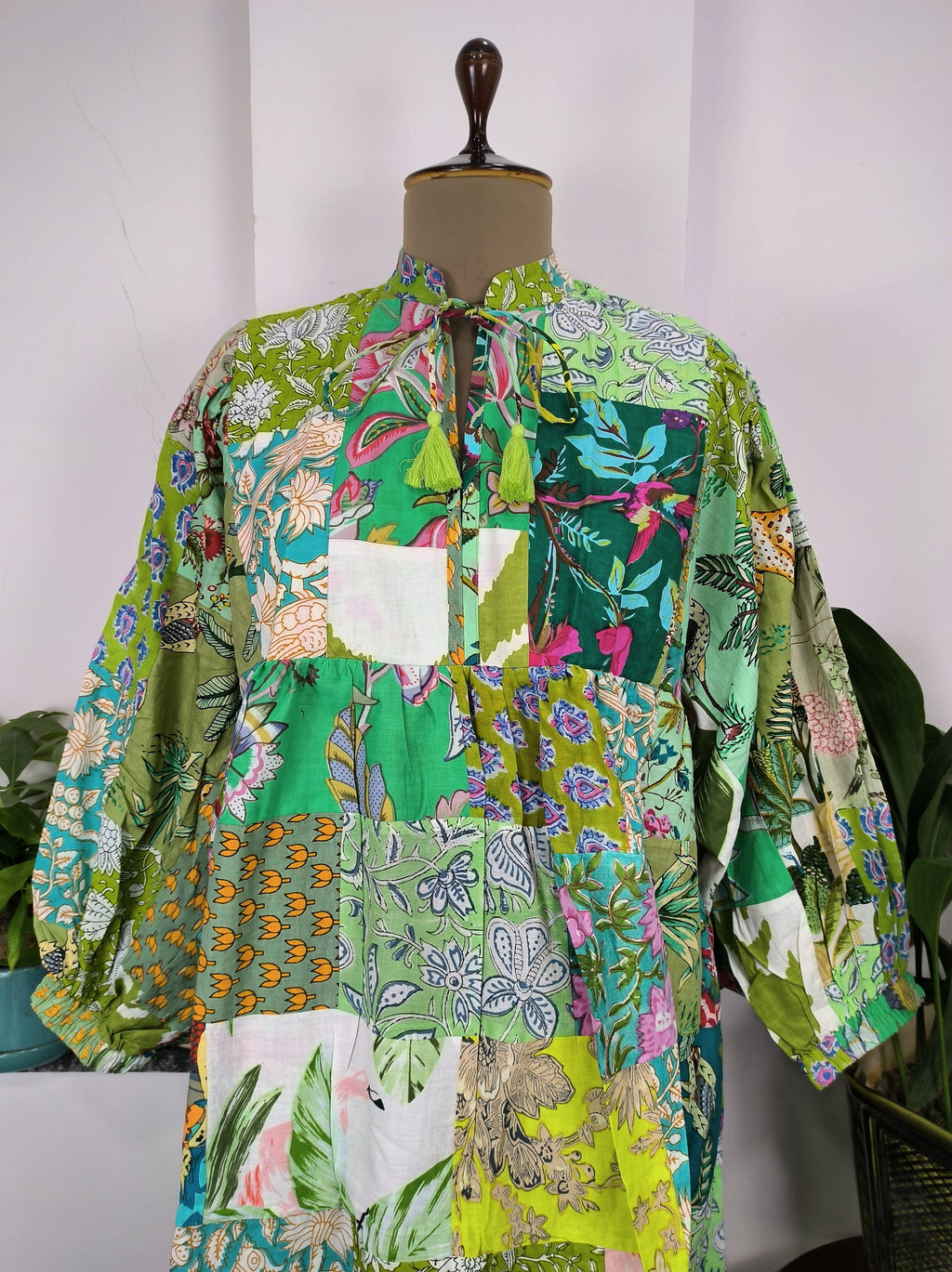 Hand Patchwork Dress - Green Cotton