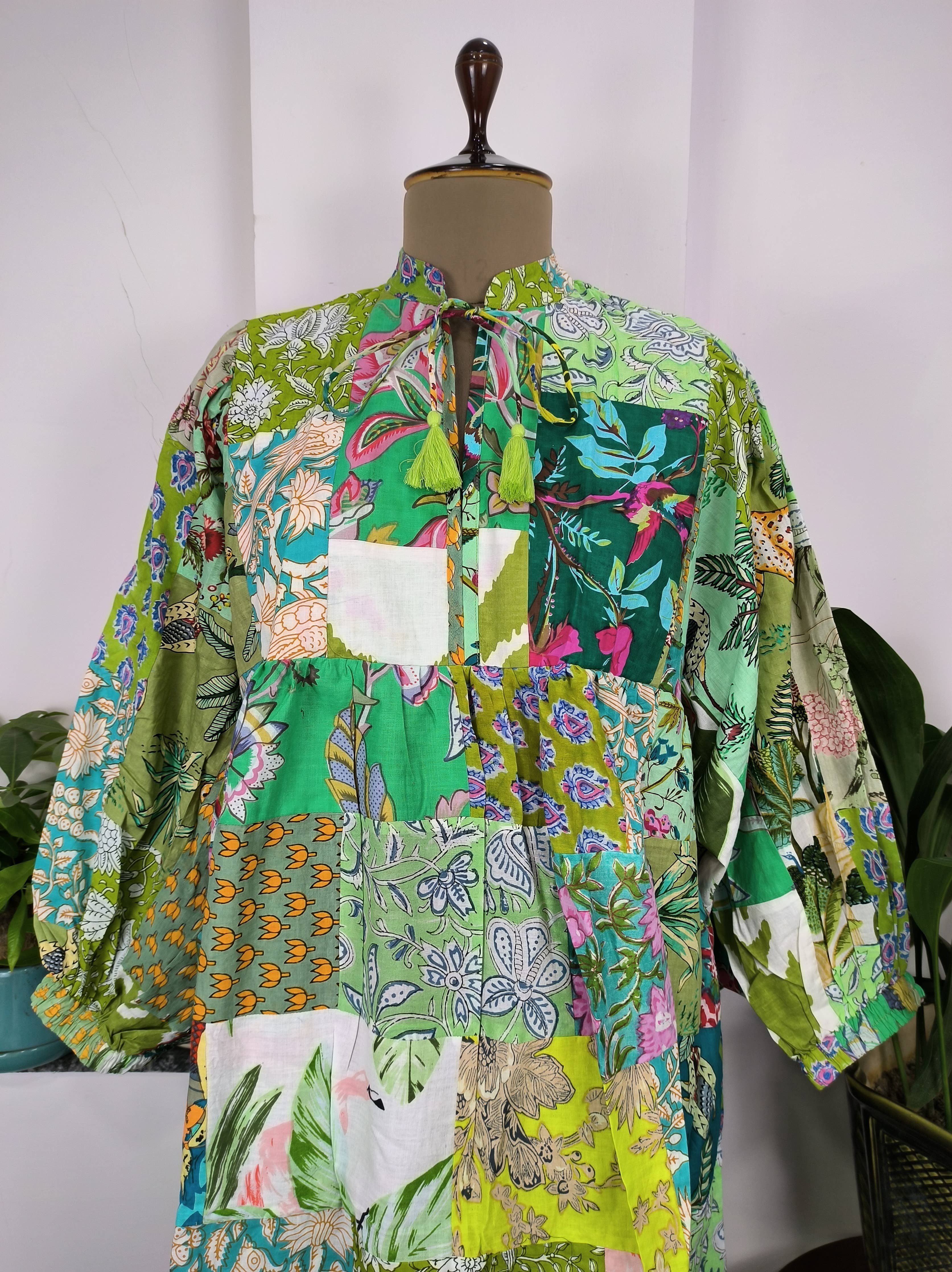 Hand Patchwork Dress - Green Cotton