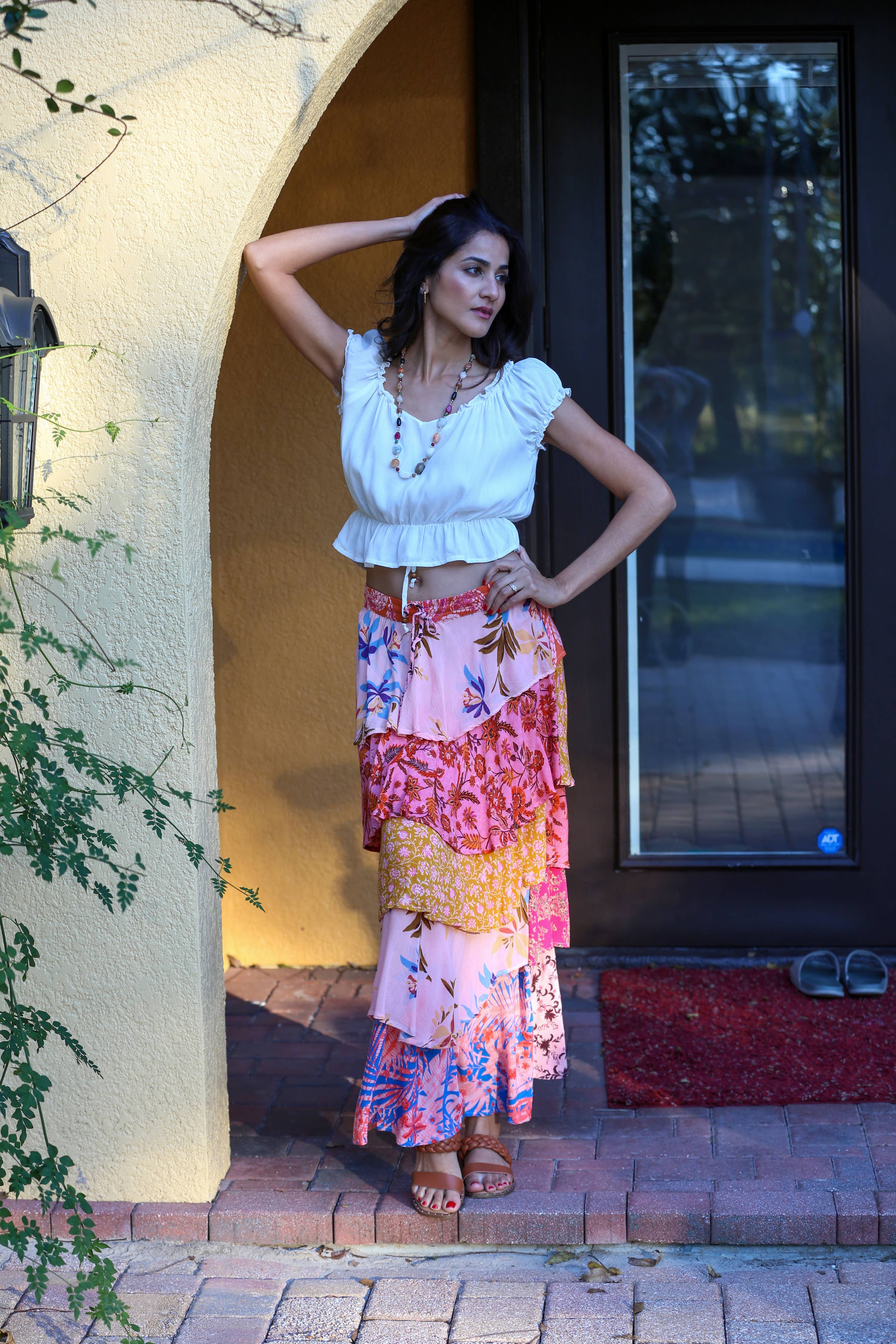 Rose Meadow Floral Patchwork Ruffle Skirt