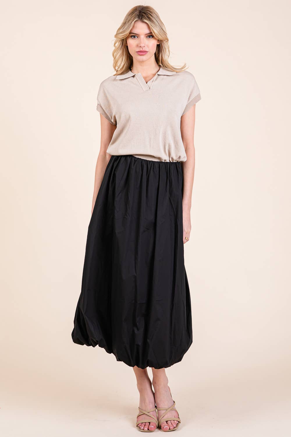 High-Waisted Midi Bubble Skirt