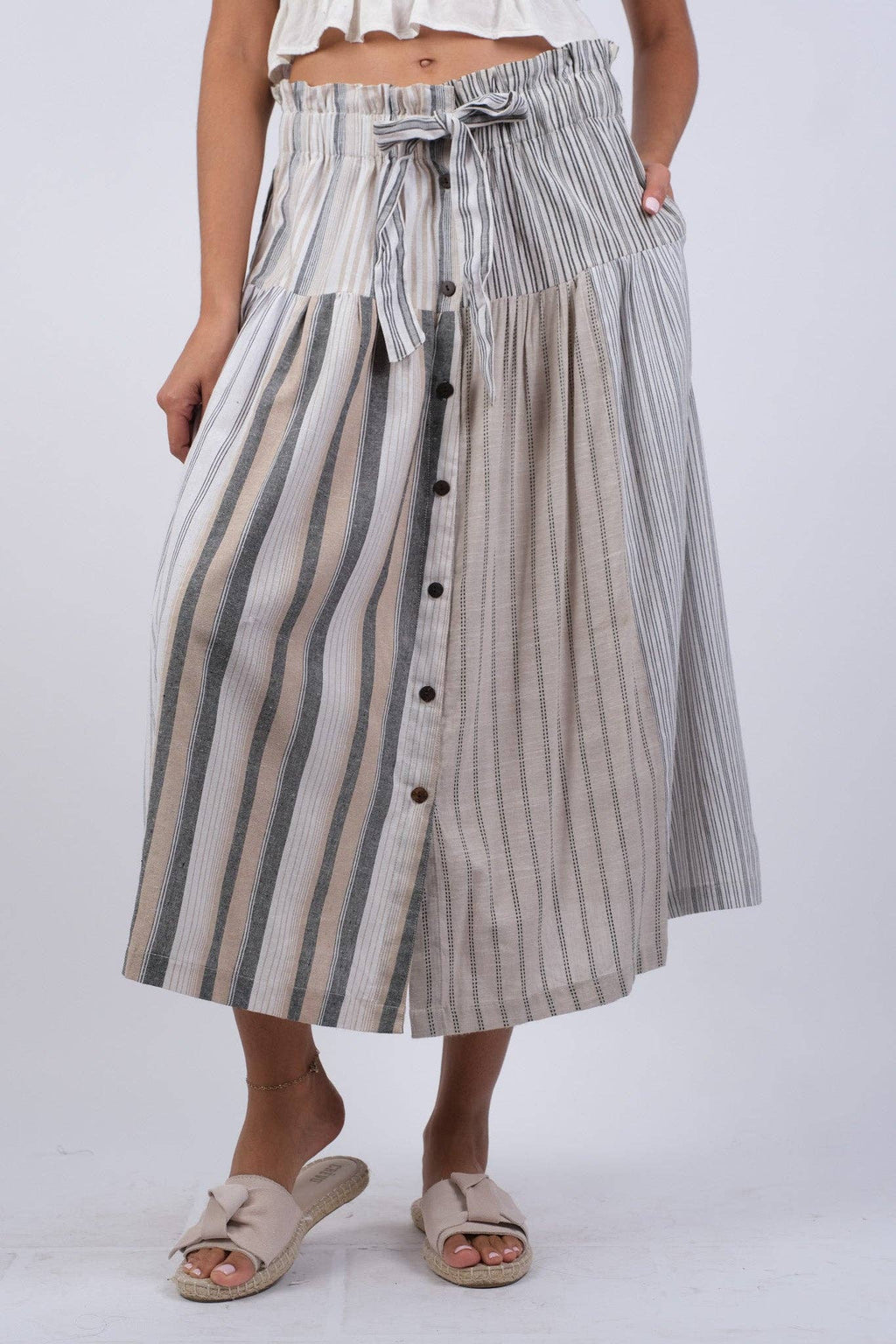 Ethereal Stripes Boho Chic Summer Button Skirt