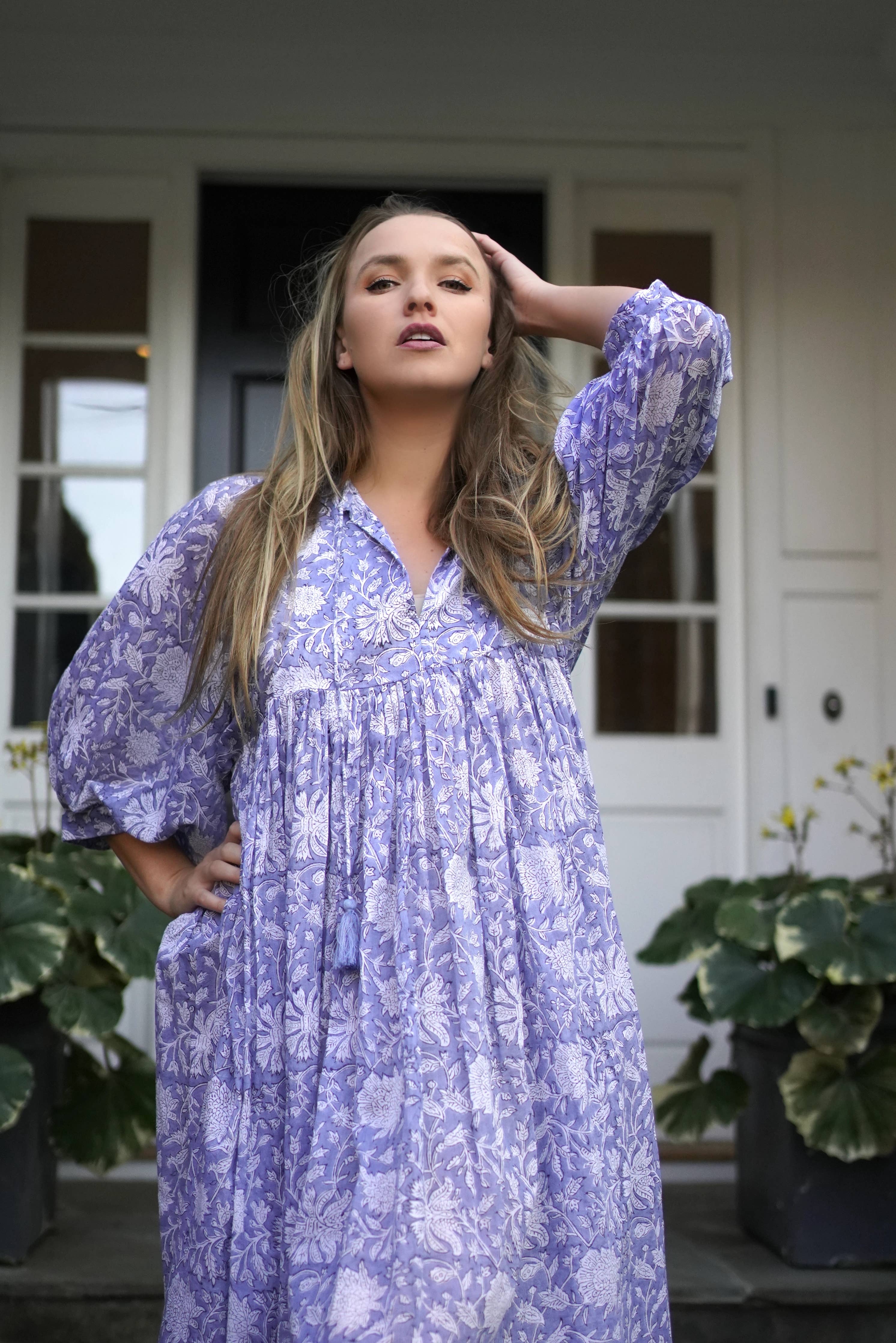 Mylah Midi Dress Block Printed Grey Multi