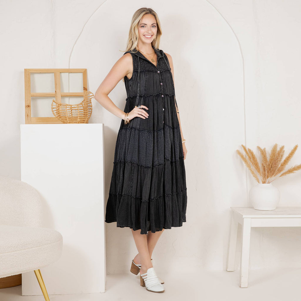Boho Patchwork Sleeveless Maxi Duster With Hoodie NEW