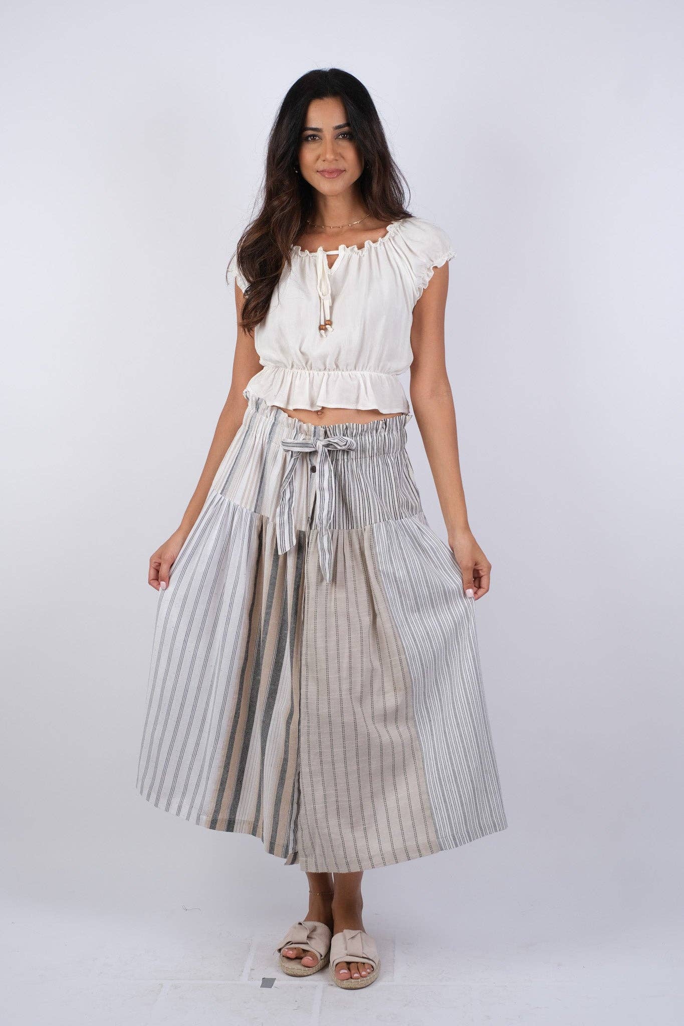 Ethereal Stripes Boho Chic Summer Button Skirt