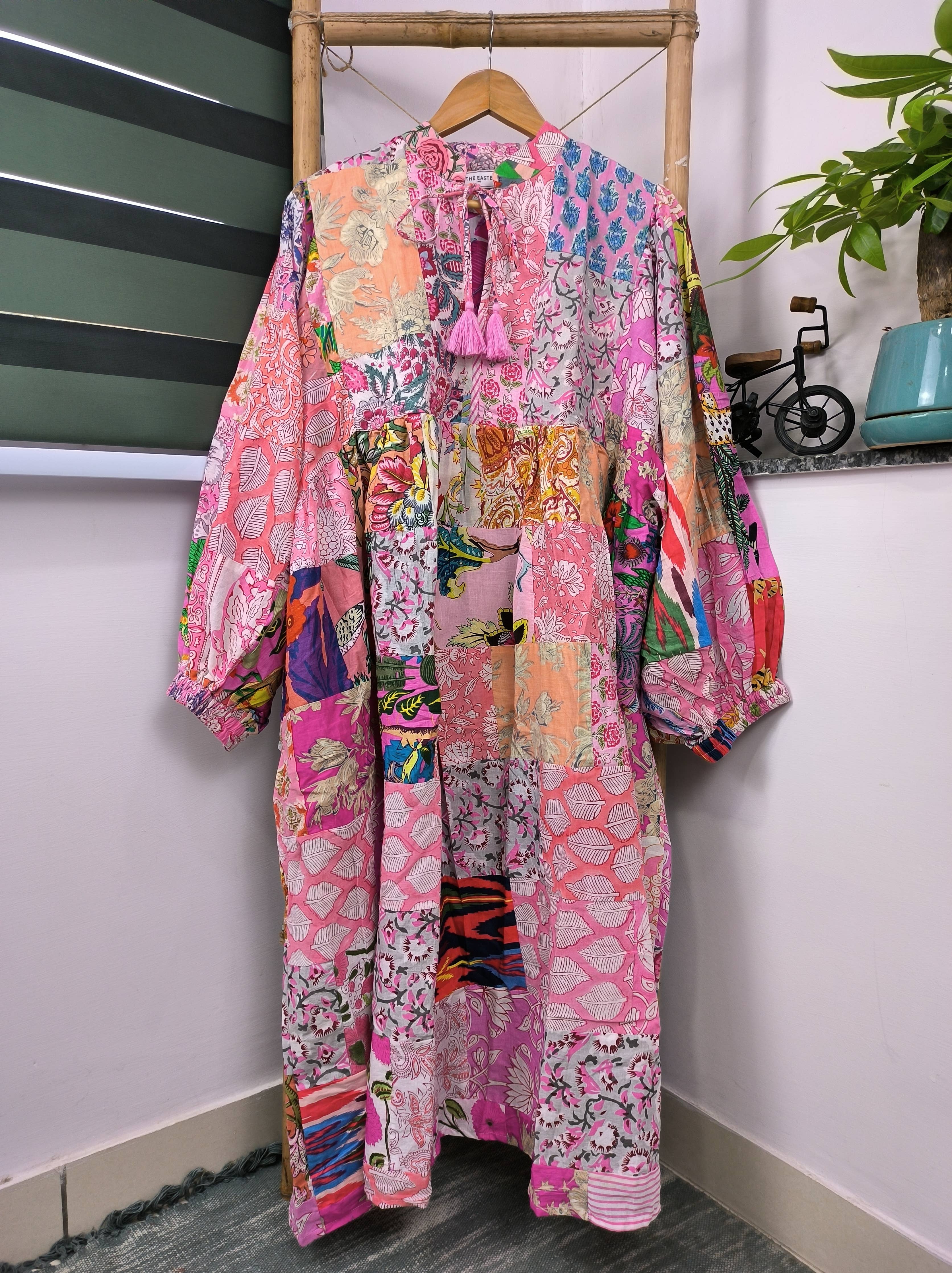Hand Patchwork Dress - Pink Cotton