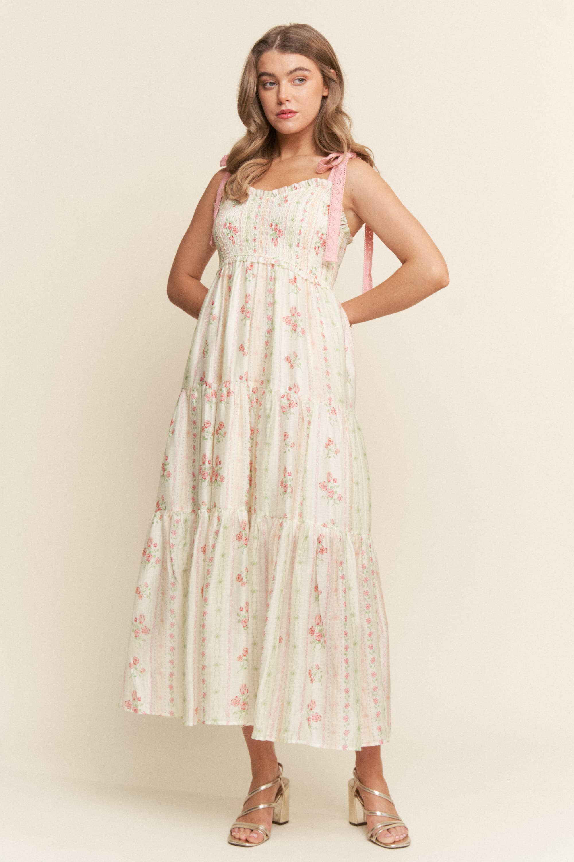 PINK FLORAL PRINTS AND LACE RIBBON STRAPS