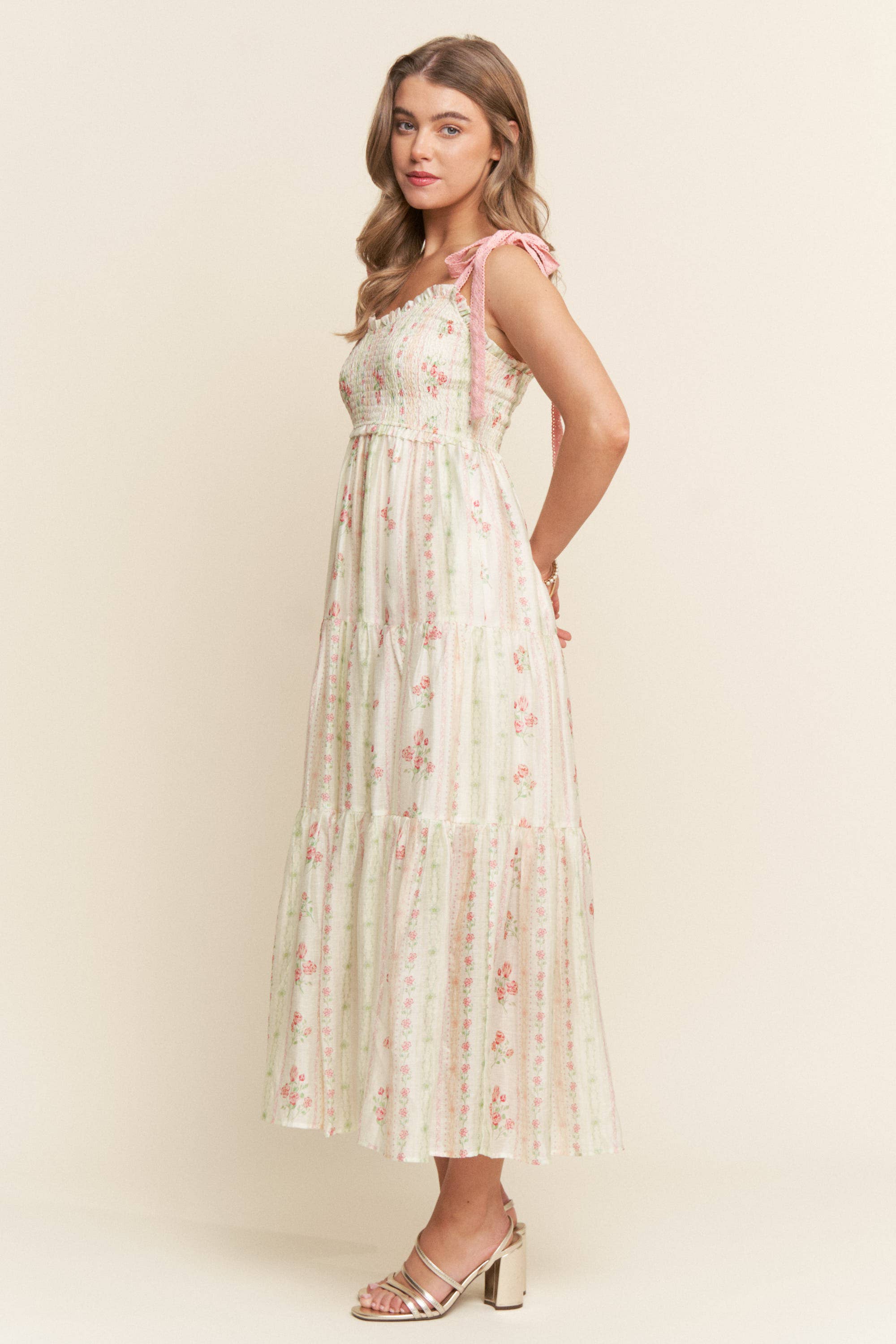 PINK FLORAL PRINTS AND LACE RIBBON STRAPS