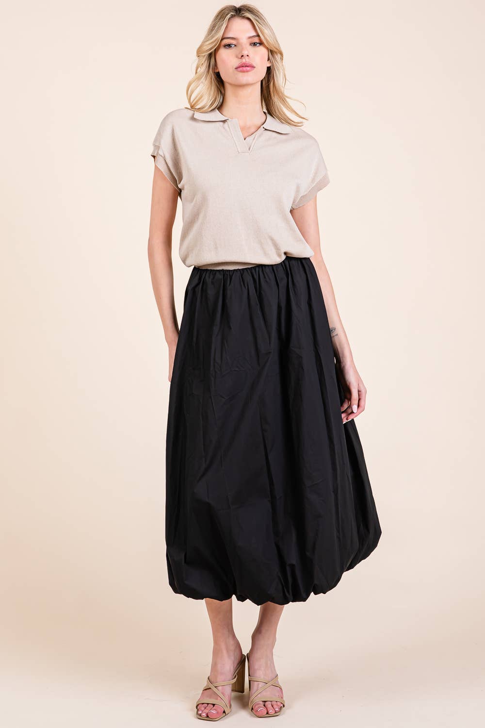 High-Waisted Midi Bubble Skirt