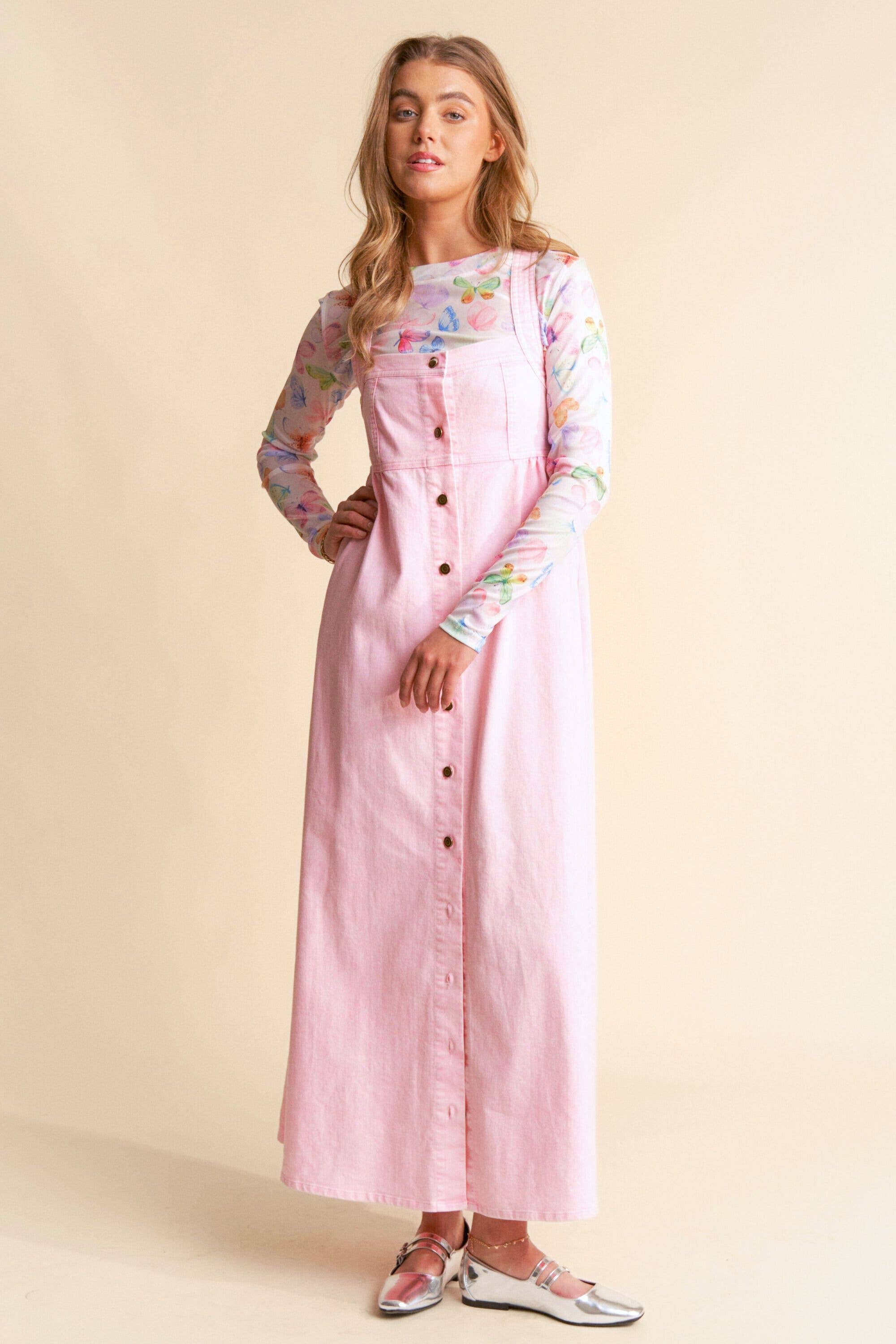 Mineral Washed Denim Square Neck Dress