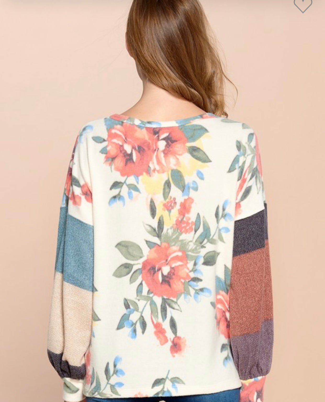 Floral Print Color Block Sleeve Top