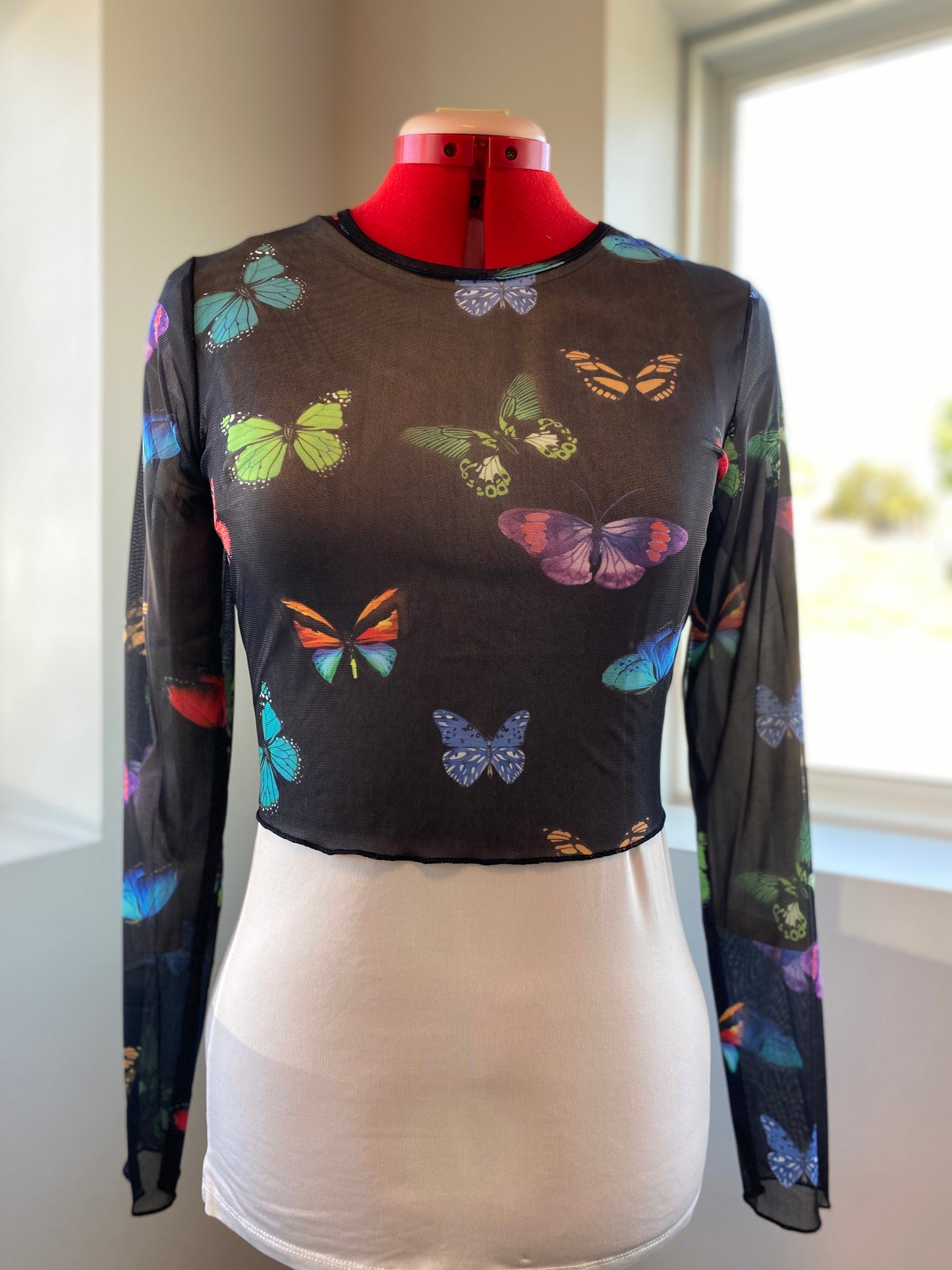 Butterfly Print Mesh Top