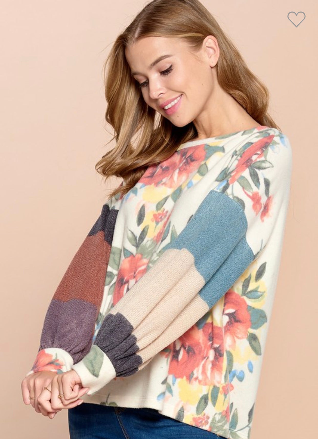 Floral Print Color Block Sleeve Top